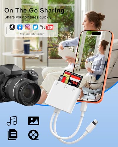 [Apple MFi Certified] 2-in-1 SD Card Reader for iPhone 17 16 15 14 13 12 11 | USB C & Lightning Memory Card Adapter with Compact Flash/CF/SD/MicroSD Slots Compatible with iPad MacBook Pro/Air/Mini Laptop - color: TWhite