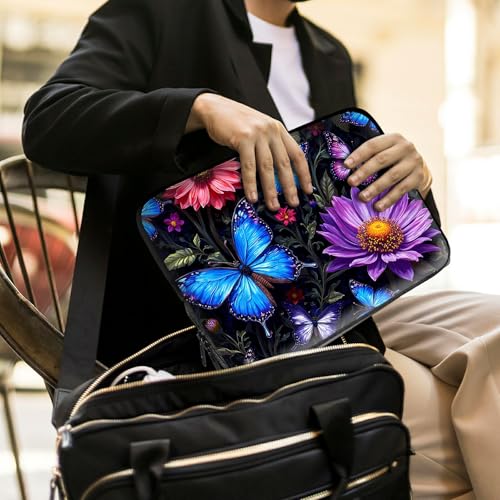 Laptop Sleeve with Handle 17 Inch, Waterproof Laptop Case Bag, Butterfly Flowers Pattern Design Computer Sleeve Compatible with MacBook Air, Pro, HP, Dell, Lenovo, ASUS - color: Butterfly Flowers, size: 17inch(16-17.3")