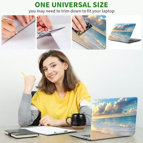 Laptop Skin Sticker Decal, Universal Protective Cover Fit 12 13 14 15.6 Inch Notebook, Reusable Water-Resistant Vinyl Decal w/ 2 Wrist Pads for Business Travel Office, Blue Beach 1 - color: Blue Beach 1