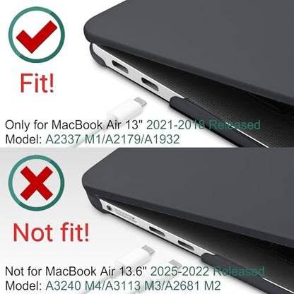 DONGKE Compatible with MacBook Air 13 inch Case 2021 2020 2019 2018 Release Model: M1 A2337 A2179 A1932, Matte Hard Case Cover for MacBook Air 13 inch with Retina Display Fits Touch ID - Black - color: Black