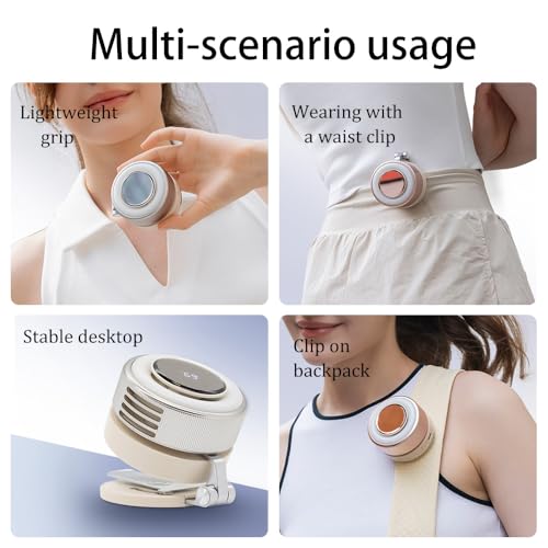Clip On Fan, Bladeless Wearable Fan with Magnetic Attachment, USB Rechargeable Personal Fan for Shirt Waist, 360° Rotating, 4 Speeds, Travel Essential for Camping, Cruise Outdoor