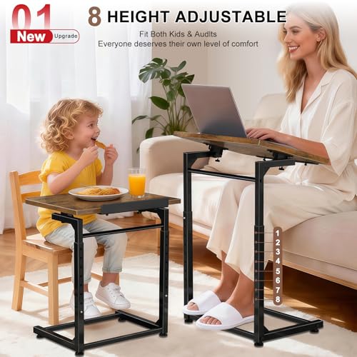 Tv Tray Table Set of 2, Living Room Table Sets 8-Level Adjustable Height Couch Side Table,90° Tilt Angle foldable End Table,Laptop Table with Phone & Tablet Slot Dinner Tray Desk for Recliner/Sofa/Bed - size: 2 Pack