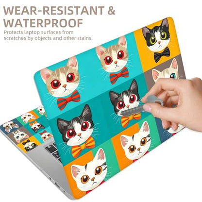 Universal Laptop Skin Sticker for 12/13/14/15.6 Inch Laptops, Reusable Vinyl Laptop Decal Cover, Waterproof Scratch Resistant Notebook Skin with 2 Wrist Pads,Cute Cat Head - color: Cute Cat Head