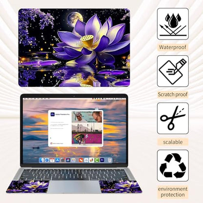 15.6 Inch Laptop Skin Sticker, Reusable Vinyl Cover Protector with 2 Wrist Pad Skins, Removable Waterproof Scratch-Resistant for 12-15.6 Inch Laptop Notebook,Purple Lotus Flower Blooms - color: Purple Lotus Flower Blooms