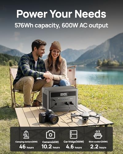 DARAN Portable Power Station 1200W Surge, 576Wh LiFePO4 Battery, 100W USB-C PD Fast Charg, Solar Generator for Home Emergency, Camping, RV Off-Grid Power - color: black