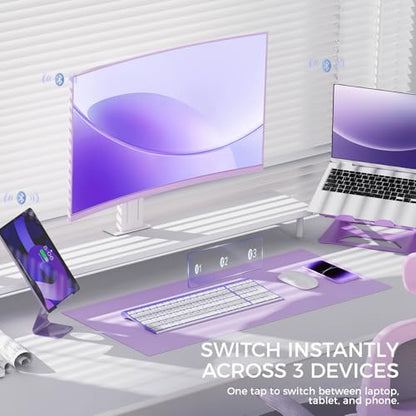 iClever BK10 Bluetooth Keyboard Quiet Typing Multi-Device USB-C Rechargeable – Slim Wireless Keyboard for Mac Windows iPad Office - color: Purple and White
