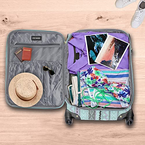 Steve Madden Designer-Gepckkollektion Leichter Softside-Koffer fr Damen und Herren strapazierfhige 50,8 cm groe Tragetasche mit 4 rollenden Spinner-Rdern, Legends Turquoise, 20in, Carry on Bag With - color: Legends Turquoise, size: 20 inches