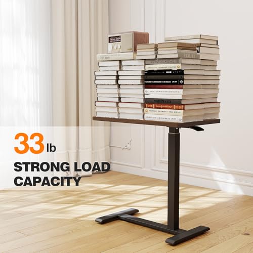 ROMOON Overbed Table with Wheels, Height Adjustable Rolling Laptop Cart | Mobile Standing Desk & Bedside Table with Sturdy Frame for Home Office, Hospital, Couch, Small Spaces, 27.6" x 15.7", Walnut - color: Walnut