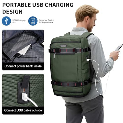 WITZMAN Travel Backpack for Men 35L TSA Friendly Flight Approved | Nylon Laptop Backpack Multi-pocket Fits 16 Inch, Carry-on Luggage, Shoe Compartment, For Business Trip, Vacation, B718 Green - color: Army Green