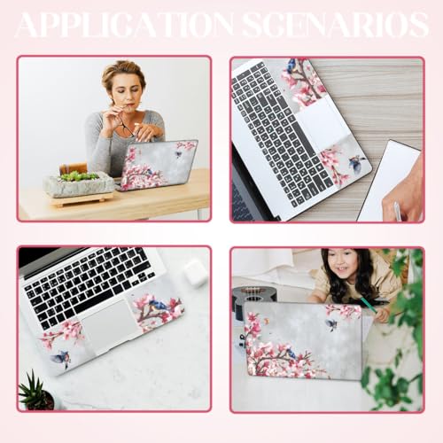 SUPERDANT Peach Blossom and Bird Laptop Skin Chinese Style Laptop Sticker PVC Computer Stickers Dustproof Waterproof Art Decal Protector 12" 13" 13.3" 14" 15" 15.4" 15.6" Notebook Art Decal White Pink
