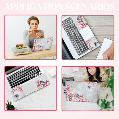 SUPERDANT Peach Blossom and Bird Laptop Skin Chinese Style Laptop Sticker PVC Computer Stickers Dustproof Waterproof Art Decal Protector 12" 13" 13.3" 14" 15" 15.4" 15.6" Notebook Art Decal White Pink