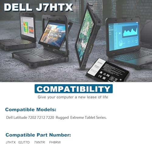 34Wh J7HTX Laptop Battery Replacement for Dell Latitude 7202 7212 7220 Rugged Extreme Tablet T03H T03H002 T03H T03H003 Series 02JT7D 2JT7D J82G5 FH8RW 0FH8RW DRPTJ VW5Y4 451-BBOR 451-BCCO 7XNTR - size: 4.09x2.48x0.59inch J7HTX