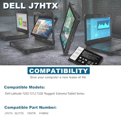 34Wh J7HTX Laptop Battery Replacement for Dell Latitude 7202 7212 7220 Rugged Extreme Tablet T03H T03H002 T03H T03H003 Series 02JT7D 2JT7D J82G5 FH8RW 0FH8RW DRPTJ VW5Y4 451-BBOR 451-BCCO 7XNTR - size: 4.09x2.48x0.59inch J7HTX