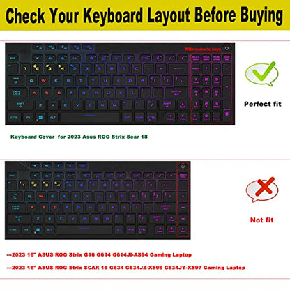 Keyboard Cover for 2025-2023 Asus ROG Strix Scar 18 G834 G834JY G834JZR G835 G835LX G835LW, ROG Strix G18 G814 G814JI G814JZ G814FP G815 G815LW G815LR G815LP, US Layout Ultra Thin TPU Keyboard Skin