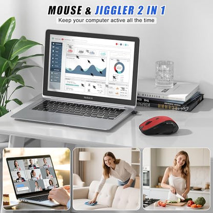 Bluetooth Wireless Mouse, 2.4G Ergonomic Rechargeable Computer Mouse for MacBook Air iPad Pro PC with Jiggler Mode, 3 DPI Levels & Forward/Back Buttons Laptop Mice for Office/Home/School - Red - color: Bluetooth Wireless Mouse (Red)