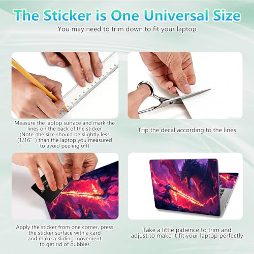 Laptop Skin Sticker Decal 12"-15.6" Universal Laptop/Notebook/Netbook Vinyl - Waterproof Scratch Resistant,Fits HP Dell Lenovo MacBook,2 Free Wrist Pads,Easy Apply & Remove,Fire Dragon Sword - color: Fire Dragon Sword