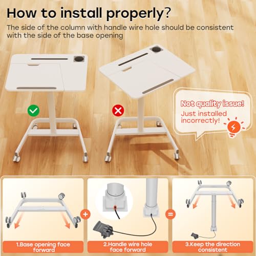 JOY worker Mobile Standing Desk, 60° Tiltable Rolling Laptop Desk, White | Pneumatic Height Adjustable Cart, Portable Sit Stand Desk with Wheels & Cup Holder for Office Home School, Holds Up to 22lbs - color: White