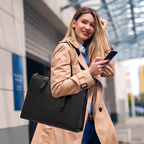 Keyli 4pc Sets Laptop Bag for Women Large Leather Laptop Briefcase with USB Charging Port Computer Shoulder tote Bags Purse - color: Black