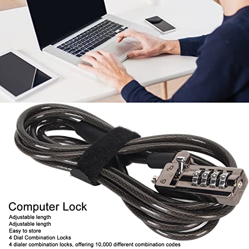 Laptop Lock Computer Lock Cable Lock 4 Digit Cipher Durable Portable Security Cable with Combination Lock for Della Laptops PVC Material Metal Construction Adjustable Length