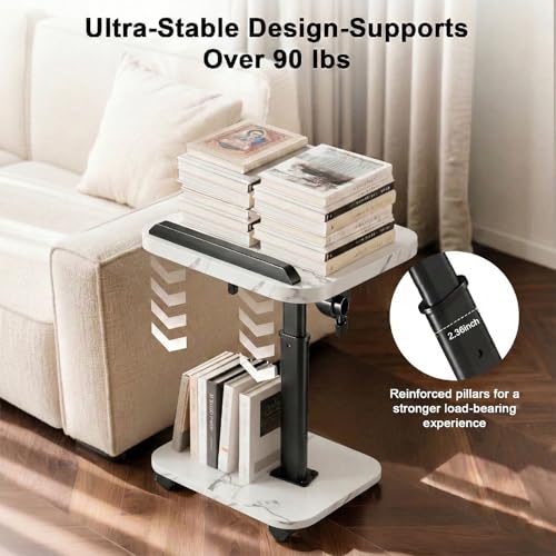 C Table End Table Adjustable Height, Rolling TV Tray Table for Small Spaces 180° Flip-Over Panel & 360° Swivel Casters,C Shaped Side Tables for Couch for Living Room/Bedroom/Bed/Sofa/Chair/Snack-White - color: White