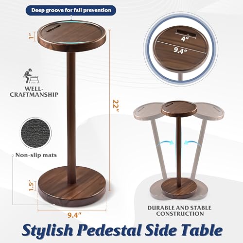 BLUEWEST 22 Inch Tall Compact Drink Table, Flat Top, Weighted Base, Walnut | Durable Pedestal Accent Table for Living Rooms, Bedrooms or Offices, with a Compact Design for Cocktails and Everyday Drinks. - color: Medium Walnut