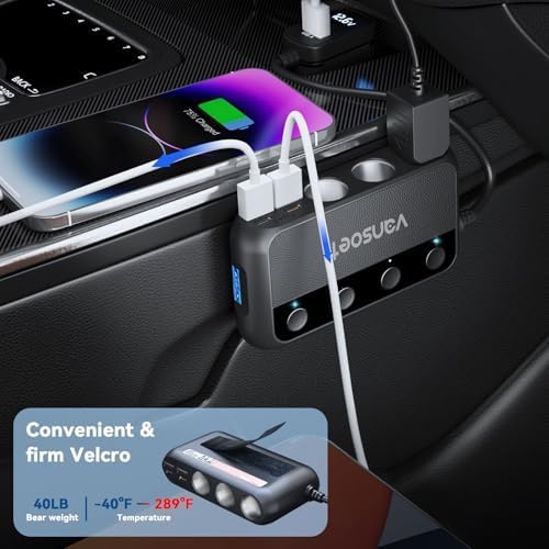 158W Cigarette Lighter Splitter 9 in 1 Car Cigarette Lighter with 3 Socket Multi Port Dual PD30W and 3 USB-A QC3.0, Cigarette Lighter Adapter for Car Truck, Ipad, Phone