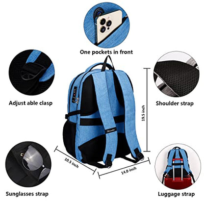 SHRRADOO Travel Laptop Backpack for Men Women, 17 Inch College Computer Bag | Anti Theft Backpack with Combination Lock, Carry On Flight Approved, Fit 17 Inch Laptop, Computer College Bag, Work Daypack - color: Sky Blue