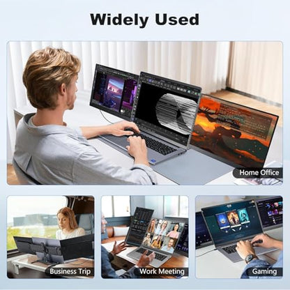 DEPGI 14" Laptop Screen Extender, 1200P FHD One Cable Connect Portable Triple Monitor, Dual Screen Monitor Fits 13"-17.3" Laptop with Stand for MacOS/Windows - style: Without Fan