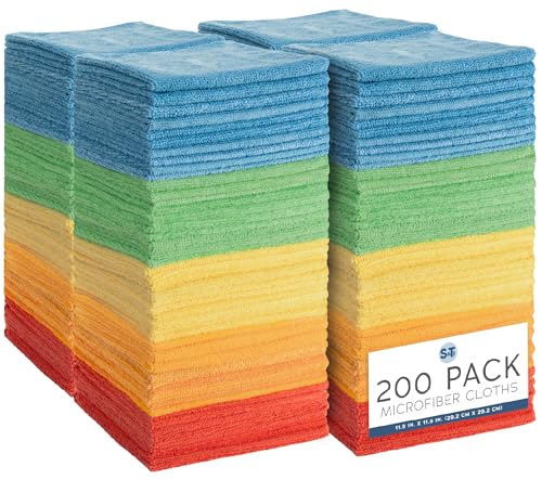 S&T INC. Microfiber Cleaning Cloth, 200 Pack, 11.5" x 11.5" - size: 200 Pack