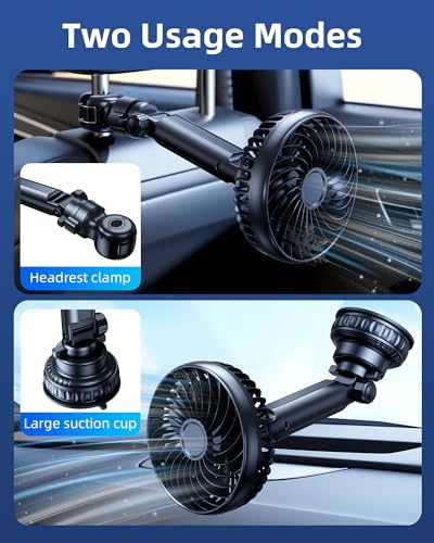 Suction Cup Car Cooling Fan for Window Dashboard Backseat, 5000Mah Battery Powered Rechargeable USB Car Fans That Blow Cold Air, Cooler for Semi Truck Rv Van Tractor Cab Vehicles without Ac