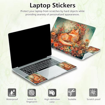 Laptop Skin Sticker Decal, Universal Reusable Vinyl Laptop Cover for 12" 13" 13.3" 14" 15" 15.4" 15.6" Notebook PC, Reusable Waterproof Scratch-Resistant with 2 Wrist Pads,Cute Fox Flowers - color: Cute Fox Flowers