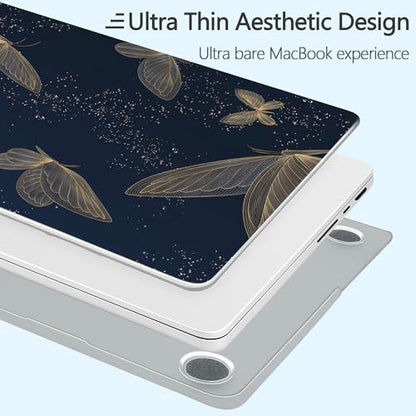 Designed for M5/M4/M3/M2 MacBook Pro 14 inch Case 2025 2024 2023 2021 Model, Ultra-Thin Hard Shell Case with Keyboard Cover & USB Adapter & Webcam Cover, Butterflies in Golden - color: Butterflies in Golden