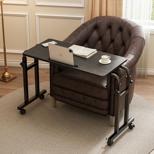 Furist Overbed Table with Wheels, Adjustable Height and Length Over Bed Desk, Hospital Heavy Duty Metal Leg Laptop Stand for Adults