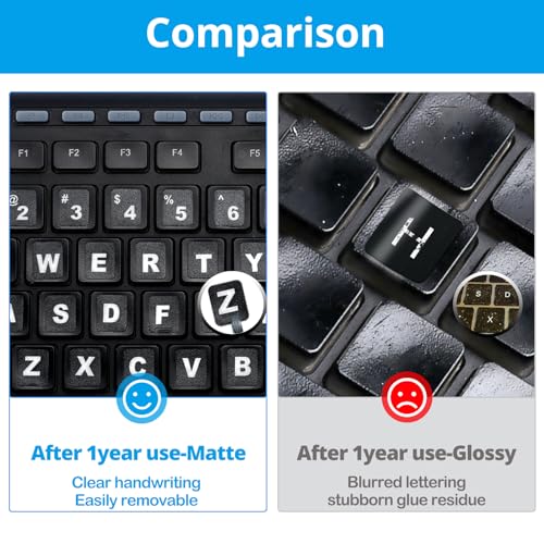 English Keyboard Stickers,Full Size Replacement English Keyboard Sticker with White Font on Black Background Universal for Laptop Desktop Computer,Matte English Keyboard Alphabet Sticker - color: Full Size Big Font White Letter