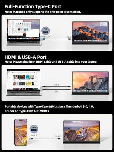 Portable Monitor, 15.6" 1080p IPS Touchscreen Portable Monitor, Mini HDMI/USB C, Dual Speakers with Cover for Switch PS4/5 Laptop Phone