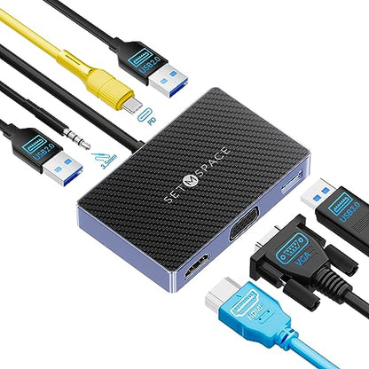 7 in 1 Docking Stations, 100W Charging for Laptop, 1 x USB 3.0, 2 x USB 2.0, Dual Display, HDMI for 4K@60Hz, VGA for 1080P@60Hz, 3.5mm Audio, for Dell/HP/Lenovo/Surface/Mac