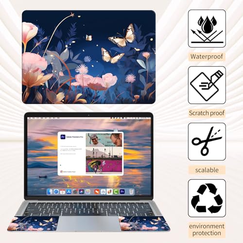 Laptop Skin Sticker 3-Piece Set,Tiger in Forest and Flowers | Trim-to-fit 3-piece vinyl set with one 15 x 10.6 in lid skin and two palm-rest decals for many 12-15.6 in laptops - color: Tiger In Forest and Flowers