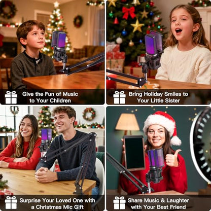 ZealSound Microphone for PC, USB Condenser Gaming Mic with Noise Reduction, Gain Control, Mute, Zero-Latency Monitoring, RGB Lighting, Boom Arm & Tripod Stand for Mac iPhone Android Podcasting TikTok