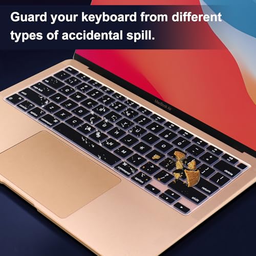 Silicone Keyboard Cover Skin for MacBook Air 13.3 inch A2337 M1 Released in Nov. 2020 US Layout Ultra Thin Protector Cover Skin NOT for 13.6" M4 M3 M2 A2681 A3113 A3240 - color: Black