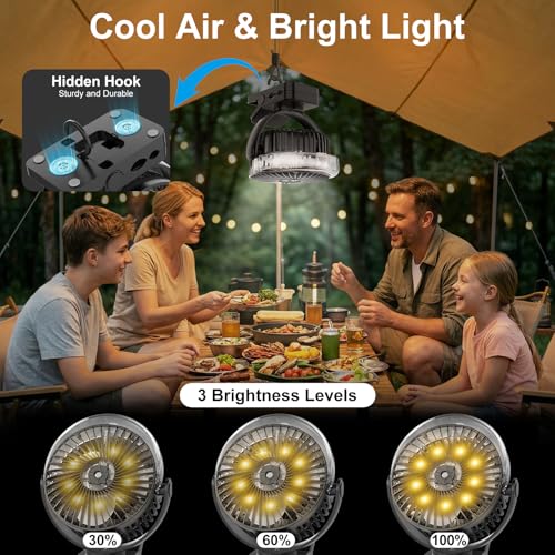 ELZO 12000mAh Clip on Fan, USB Desk Fan Rechargeable with Spray function | Hanging Hook & Magnetic & LED Light, Clip Fan Quiet 360° Rotation Portable for Desktop Stroller Office Tent Car RV