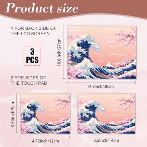 PLIGREAT 15 Inch Laptop Skin Sticker Decals, Pink Sea Wave Universal Vinyl Reusable Notebook Cuttable Decal Watercolor Art Protector Cover for 12" 13" 13.3" 14" 15 inch Laptop Netbook - color: Sea Wave