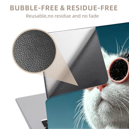 Universal Laptop Skin Sticker for 12/13/14/15.6 Inch Laptops, Reusable Vinyl Laptop Decal Cover, Waterproof Scratch Resistant Notebook Skin with 2 Wrist Pads,Cool Cat with Pink Sunglasses - color: Cool Cat with Pink Sunglasses