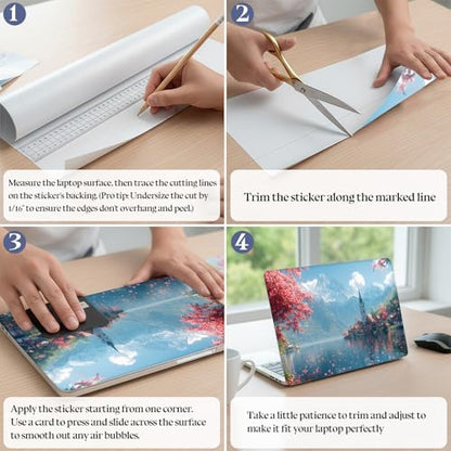 Universal Laptop Skin Sticker Decal,15.6 Inch Laptop Vinyl Cover for 13" 14" 15.6" Laptop,Scratch-Resistant Waterproof Protector Wrap,Reusable with Wrist Pads,Cherry Blossom Lake Village - color: Cherry Blossom Lake Village