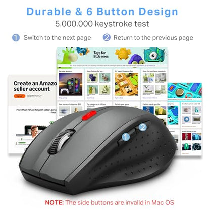 E-YOOSO Wireless Mouse for Laptop, Silent Portable Computer Mouse with 6 Buttons, 4800 DPI, 18 Months Battery Life, 2.4GHz Quiet Optical USB Mouse for PC Chromebook Windows Mac