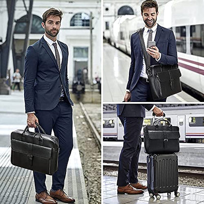 ESTARER Laptop Briefcase 15.6 Inch, Men’s Briefcase for Business/Travel, Leather Computer Office Work Bag, Water Resistant Laptop Bag, Black