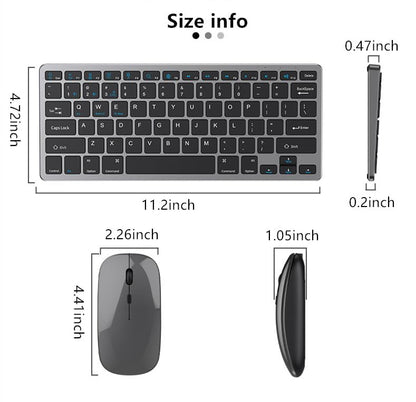Portable mini Wireless Bluetooth Keyboard and Mouse Combo, Bluetooth 3.0/5.0/2.4G, Multi-Device pc,Laptop,Phone,ipad,Windows,iOS,Android Compatible, Rechargeable,78KEY,11.2inch Length (Gray) - color: Gray