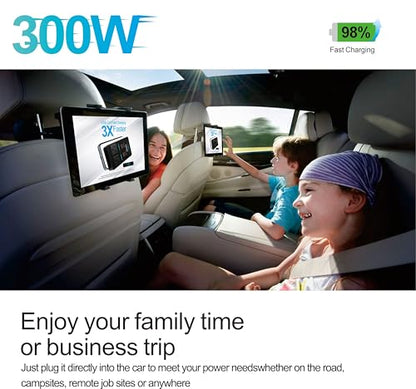 300W Car Power Inverter 12V to 110V Car Outlet Adapter | 65W USB-C Fast Charging for Laptops, LED Display.