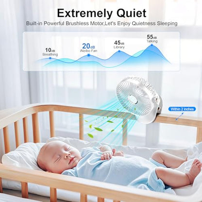 iNeibo 4000mAh Portable Clip on Fan with LED Lights, Battery Operated USB Desk Fan,4 Speed Quiet Rechargeable Mini Table Fan, 360° Rotate Personal Cooling Fan for Home Office Stroller Camping (White) - color: White