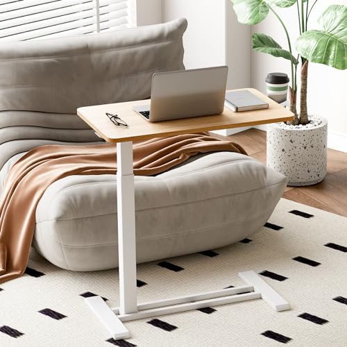 SANODESK Mobile Standing Desk with Hidden Wheels,Pneumatic Laptop Desk Rolling Computer Cart Movable Height Adjustable Small Sit Stand Desk for Home Office(27.6" W x 15.7" D,Maple) - color: Maple, size: 28x16
