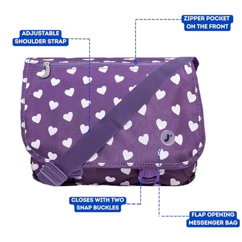 J World New York Terry Messenger Bag for Women Girls School Kids - color: Purple Heart